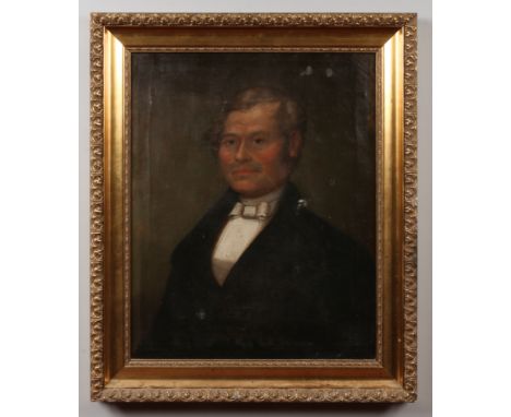 A 19th century oil on canvas in later gilt frame. Portrait of a gentleman. The sitter is named verso as Thomas Hes, the artis