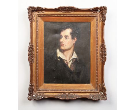 After William Essex after Thomas Phillips, early 20th century gilt framed oil on canvas, portrait of Lord Byron. Signed verso