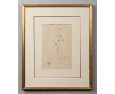 Jean Cocteau (1889-1963) framed print signed in red pencil. Titled Le Garcon, stamped copie d'epreuve, 28cm x 19cm.Condition 