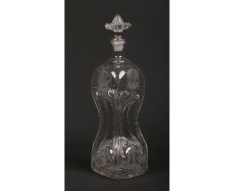 A 19th century Dutch glass decanter of waisted form and with floriform stopper. Etched to the shoulders with windmills and sa