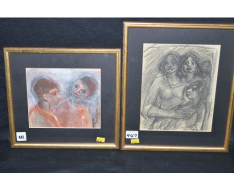Charcoal drawing - portrait of two figures, indistinctly signed, dated 1993; together with graphite drawing - study of a moth