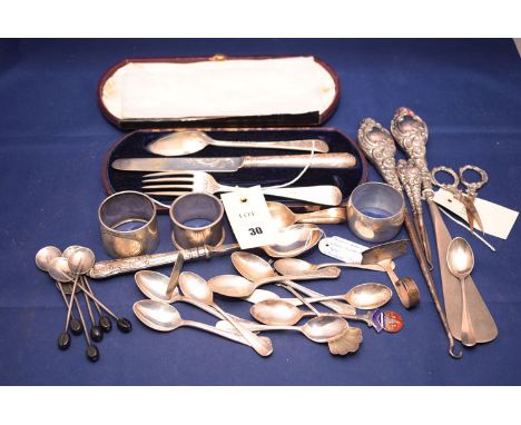 A Victorian silver christening set, by Chawner & Co., London 1856, cased; other silver items, to include; teas spoons, coffee