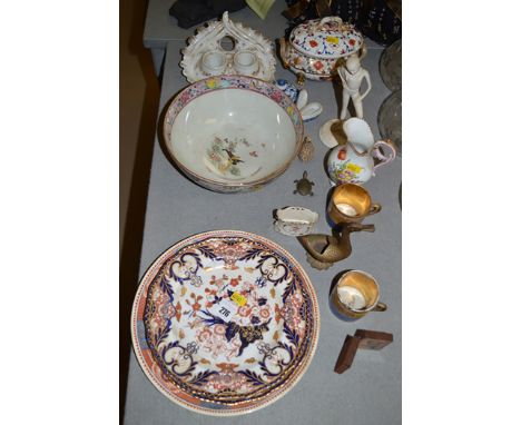 A late 19th Century/early 20th Century Chinese export enamel decorated bowl, iron red mark to base; two Royal Crown Derby Ima