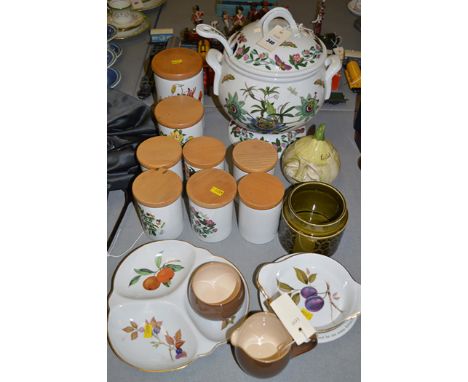 A Portmeirion 'The Botanic Garden' tureen, cover and ladle; Portmeirion storage jars; Royal Worcester 'Astley' pattern dishes