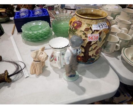 Mixed ceramics including HJ Woods Indian Tree vase and a Nao figure of a boy. Not available for in-house P&amp;P 