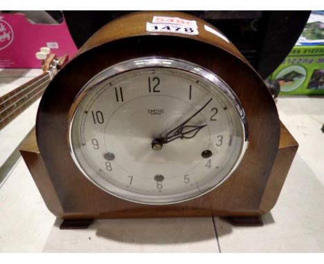 Smiths Art Deco mantel clock, key and pendulum present. Not available for in-house P&amp;P