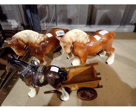 Three models of working horses, one with original Melba label and a small two wheel cart. Not available for in-house P&amp;P