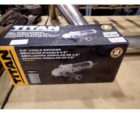 Titan 4.5 boxed angle grinder. All electrical items in this lot have been PAT tested for safety and have passed. This does no