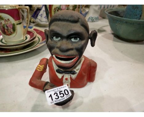 Reproduction cast iron Jolly Man money box, H: 15 cm. UK P&P Group 2 (£20+VAT for the first lot and £4+VAT for subsequent lot