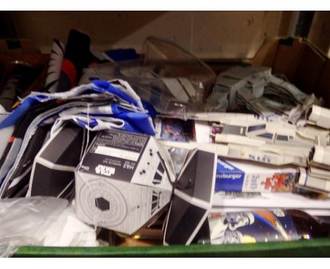 Three Star Wars curtains remnants and other Star Wars related items to include five books. Not available for in-house P&amp;P