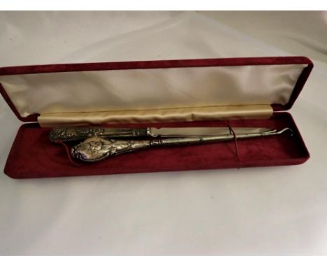 Hallmarked silver handled button hook and letter opener. UK P&amp;P Group 1 (£16+VAT for the first lot and £2+VAT for subsequ