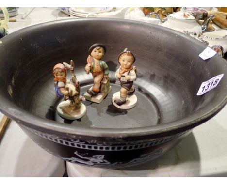 Large Danish Rogild bowl and three Hummel figurines. Not available for in-house P&amp;P 
