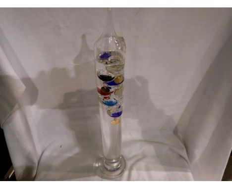 Large glass Galileo thermometer, H: 44cm. Not available for in-house P&amp;P