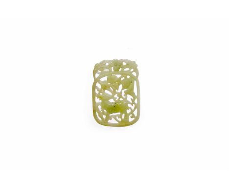 EARLY 20TH CENTURY CHINESE WHITE JADE PLAQUEof oblong form carved in openwork to show an antlered deer among foliage all in a