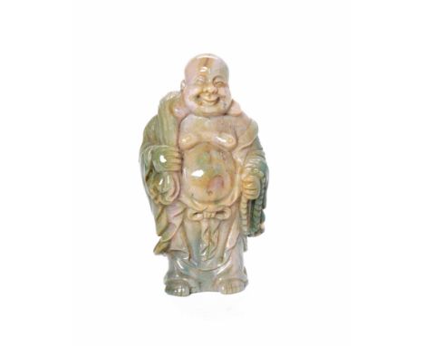 20TH CENTURY CHINESE JADE BUDDHA the Buddha modelled standing and with a sack over his shoulder, 12cm high 