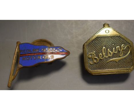 Automobilia - a Belsize radiator badge; enamel Redline Glicol motor oil badge