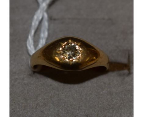 An Edwardian star cut diamond solitaire ring, round cut diamond approx 0,35ct, sunken star cut surround, 18ct gold shank, siz