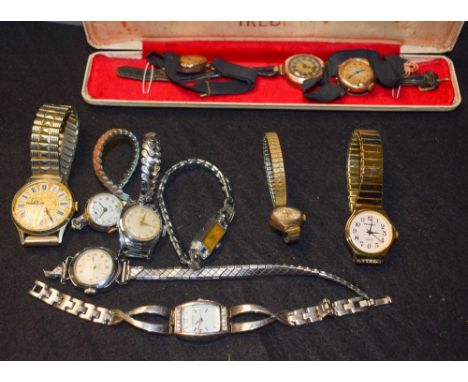 Watches - a 9ct gold cased lady's dress watch; others (3); a Timex dress watch; etc quantity 