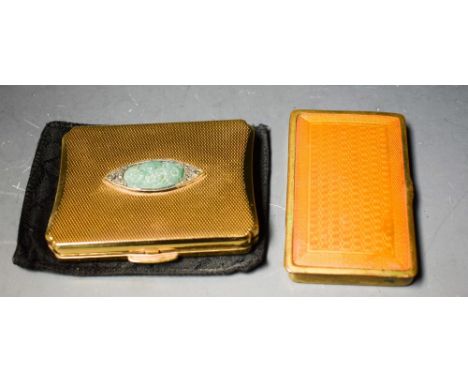 A marcasite and jadeite mounted compact; an enamel box (2)