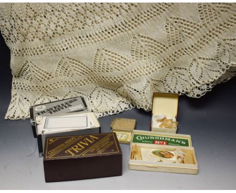 Boxes & Objects - a marcasite and silver brooch;  a pocket knife;  Negretti & Zambra pocket barometer;  oval crochet work tab