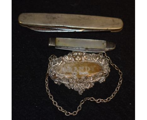 A George III silver and mother-of-pearl gentleman's pen knife, 4.5cm long folding blade with monogrammed cypher, fluted grip,