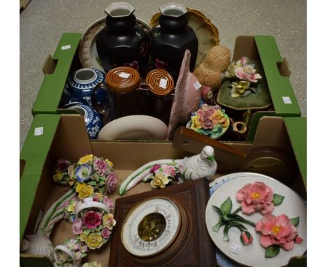 Ceramics - collectors' plates to include hunting scenes; a ceramic figure of an owl; a Beswick coffee set, treacle glaze; two