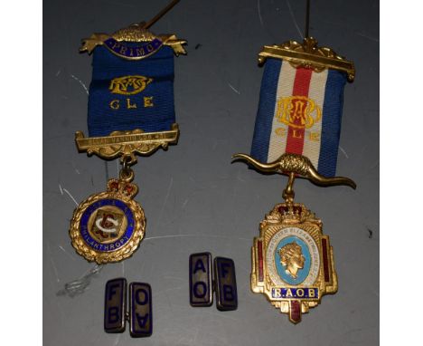 An RAOB silver and enamel medallion; another Justice Truth Philanthropy; a pair of silver and enamel cufflinks