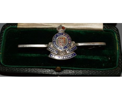 A Royal Army Ordnance Corps silver and enamel brooch, boxed
