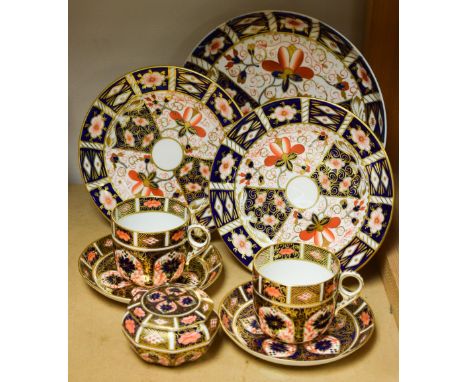 Royal Crown Derby - a pair of 1128 Imari coffee cans and saucers;  an octagonal trinket box and cover;  a pair of 2451 side p