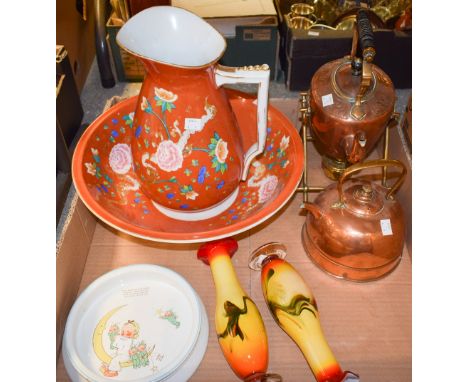 Ceramics and Metalware - a Shelley Mabel Lucie Atwell baby's plate; a copper spirit kettle on brass stand with burner; a wash