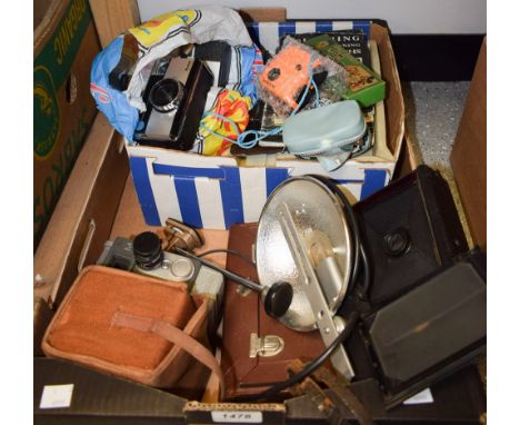 Photographic Equipment - a Coronet box camera; a box of Walt Disney film strips; developing equipment; etc 