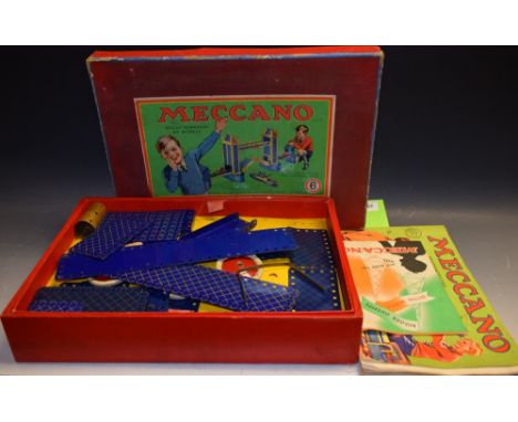 Meccano - outfit number 6, boxed with instruction leaflet for sets 0 to 6, other advertising pamphlets 