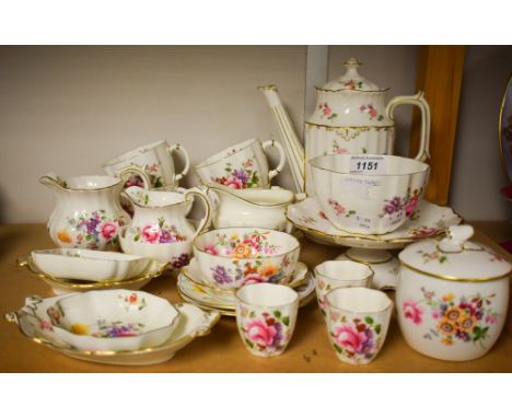 A Royal Crown Derby Posies coffee pot; others, comport, preserve jar and cover, jugs, tea cups, trinket dishes, etc