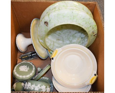 Ceramics and Glass - Wedgwood Green Jasperware trinket dishes, bowls, ashtrays, etc.; Burleigh ware, etc.; a green marbleised