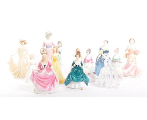 A collection of fine bone china and one resin female lady figurines by Royal Doulton, Staffordshire Ashley, Carl Scheidig, Co