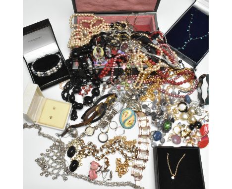 A collection of vintage and modern costume jewellery and jewellery boxes. The jewellery to include bead necklaces earrings, w