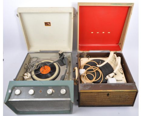 A vintage 20trh century Bush record player, with Garrard model 210&nbsp;turntable. Together with a HMV "His Master's Voice" r