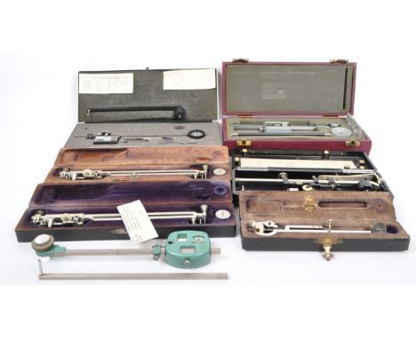 A collection of early 20th century circa 1930s cased planimeters. Medical, Mathematical, Engineering / Architectural purpose.