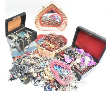 A collection of vintage and modern costume jewellery and jewellery boxes. The jewellery to include necklaces, bracelets, bead