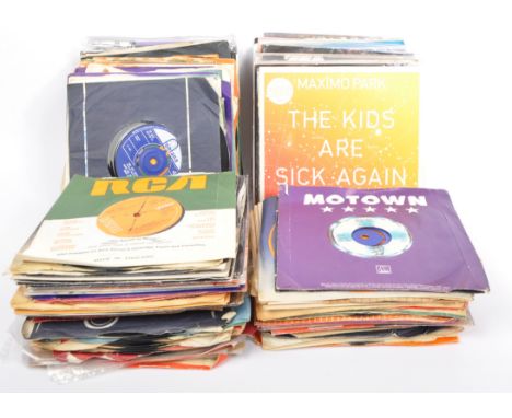 A collection of vintage mid 20th century and later forty five 45 single vinyl records. To include a mixed genre selection fea
