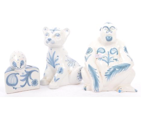 David Sharp for Rye pottery. A collection of three vintage mid 20th century ceramic studio art pottery. To include a money bo