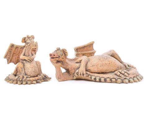Zell Osborne - A vintage 20th century circa 1980s two pottery ceramic dragons by artist Zell Osborne. The dragons being signe
