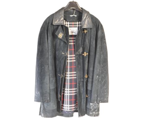 Burberrys - A vintage designer 20th century Burberry blue suede jacket coat. The jacket being of stitched blue suede with lea