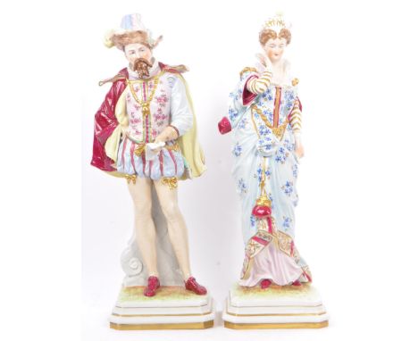 A pair of large early&nbsp;20th century&nbsp;continental German&nbsp;ceramic porcelain figurines by Scheibe Alsbach. To inclu