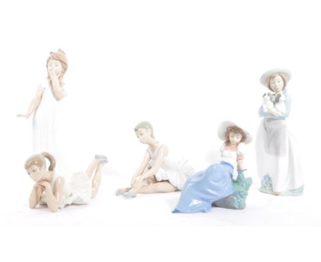 Nao for Lladro - A collection late 20th century Spanish china porcelain tableware figurines. To include two ballerinas, girl 