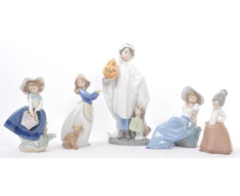 Lladro - Nao - A collection of late 20th century porcelain china tableware. Featuring a boy with ghost sheet holding a carved