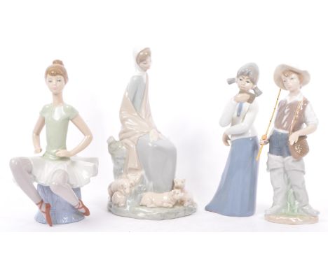 Lladro - Nao - A collection of four late 20th century porcelain tableware figurines. To include a ballerina, girl reading boo