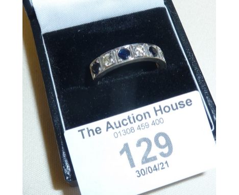 18ct white gold sapphire and diamond ring, approx UK size P