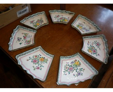 7 Chinese enamel shaped hors d'oeuvres dishes (some chips)