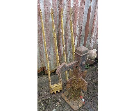 Pair of antique iron gate hinges and a railway gate catch